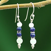 Rainbow moonstone and lapis lazuli dangle earrings, 'Gujarat Skies' - Rainbow Moonstone and Lapis Lazuli Dangle Earrings