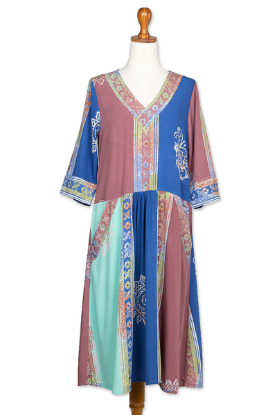 vestido recto de rayón batik - Vestido batik multicolor de Bali