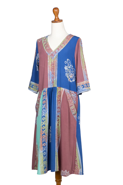 vestido recto de rayón batik - Vestido batik multicolor de Bali