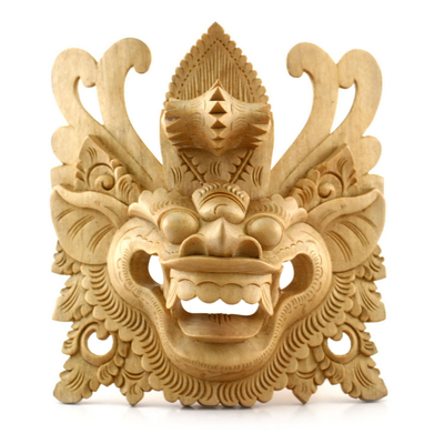 Máscara de madera, 'Barong protector balinés' - Máscara de madera cultural hecha a mano