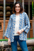 Cotton kimono jacket, 'Modern Squares in Blue' - Open Kimono Jacket in 100% Cotton