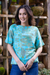 Eco-friendly cotton blouse, 'Turquoise Memory' - Thai Ouke-Printed Cotton Blouse