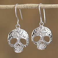 Sterling silver dangle earrings, 'Transmutation' - Taxco Skull Sterling Silver Dangle Earrings from Mexico