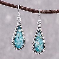 Roman glass dangle earrings, 'Roman Drops' - Drop-Shaped Roman Glass Dangle Earrings from Thailand