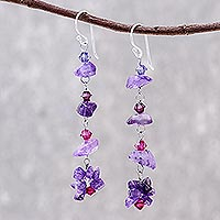 Amethyst dangle earrings, 'Colorful Waterfall' - Beaded Amethyst Dangle Earrings