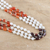 Multigemstone triple-strand beaded necklace, 'Gleaming Passion' - Moonstone Carnelian and Garnet Triple-Strand Beaded Necklace