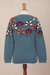 100% alpaca intarsia knit sweater, 'Turquoise Garden' - Intarsia Knit Turquoise Floral Alpaca Sweater (image 2c) thumbail