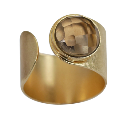 Gold-plated smoky quartz wrap ring, 'Glittering Magnitude' - Gold Plated Smoky Quartz Wrap Ring from Brazil