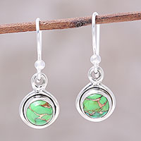 Sterling silver and composite turquoise dangle earrings, 'Adorable Moon in Green' - Sterling Silver and Green Composite Turquoise Earrings