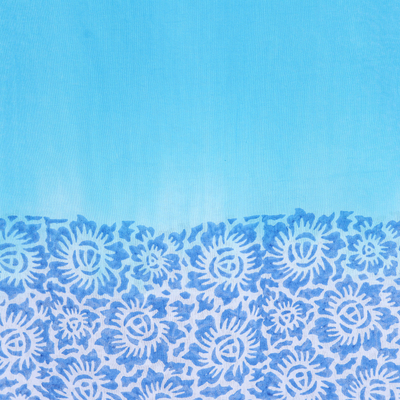 Cotton scarf, 'Creative Cyan' - Cotton Scarf with Floral Batik Pattern in Cyan Tones