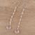 Rose quartz dangle earrings, 'Morning Drops' - 4-Carat Rose Quartz Dangle Earrings from India