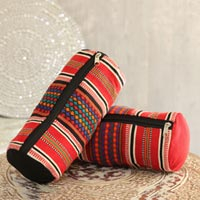 Cotton cosmetic bags, 'Desert Stripes' (pair) - Multicolored Striped Cotton Cosmetic Bags from India (Pair)