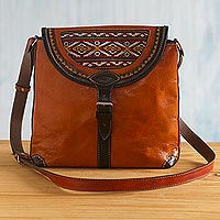 Wool-accented leather shoulder bag, 'Solari'