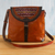 Wool-accented leather shoulder bag, 'Solari' - Hand Crafted Orange Leather Shoulder Bag with Wool Accent