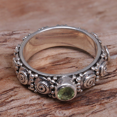 Peridot single stone ring, 'Swirls of Joy in Green' - Peridot and Sterling Silver Single Stone Ring from Indonesia