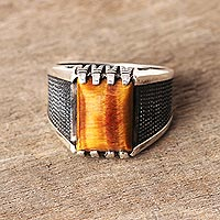 Men's tiger's eye ring, 'Bold Strength' - Men's Tiger's Eye Ring Crafted in India
