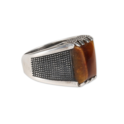 Men's tiger's eye ring, 'Bold Strength' - Men's Tiger's Eye Ring Crafted in India