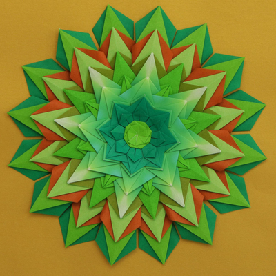 Paper wall art, 'Thoughtful Mandala' - Starry Paper Mandala Wall Art in Green from Brazil