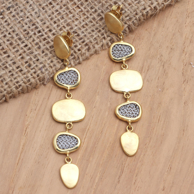 Gold-plated brass dangle earrings, 'Golden Eye' - Hand Crafted Gold-Plated Brass Dangle Earrings