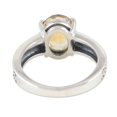 Citrine solitaire ring, 'Sun Dots' - Sterling Silver and Citrine Solitaire Ring