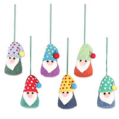 Felted wool ornaments, 'Nordic Gnomes' (set of 6) - Wool Felt Holiday Ornaments (Set of 6)
