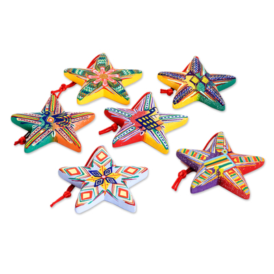 Ceramic ornaments, 'Holiday Stars' (set of 6) - Ceramic ornaments (Set of 6)