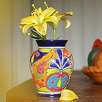 Ceramic vase, 'Talavera Glory' - Hand-Painted Talavera-Style Ceramic Vase Crafted in Mexico