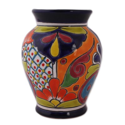 Ceramic vase, 'Talavera Glory' - Hand-Painted Talavera-Style Ceramic Vase Crafted in Mexico