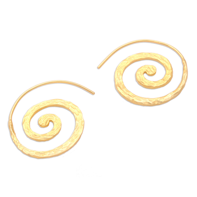 Gold-plated drop earrings, 'Spinning My Mind' - Balinese 18k Gold-plated Coil Drop Earrings