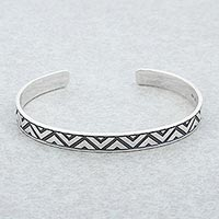 Sterling silver cuff bracelet, 'Mexican Geometry' - Sterling Silver Triangle Motif Cuff Bracelet from Mexico
