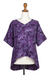 Batik rayon blouse, 'Night Lily' - Hand-Stamped Batik Rayon Blouse with Floral Motif thumbail