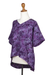 Batik rayon blouse, 'Night Lily' - Hand-Stamped Batik Rayon Blouse with Floral Motif (image 2b) thumbail