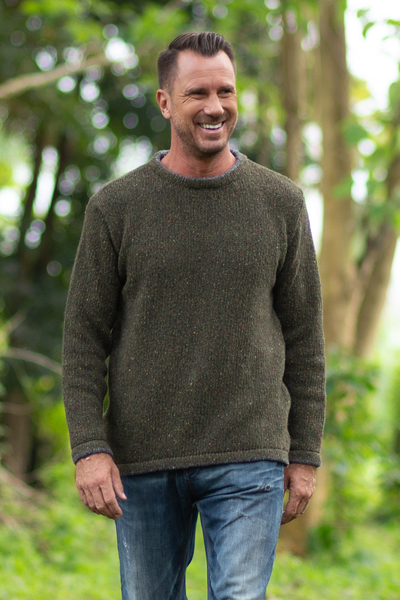 Men's wool-blend marl sweater, 'Roundstone' - Men's Crew Neck Wool Blend Sweater