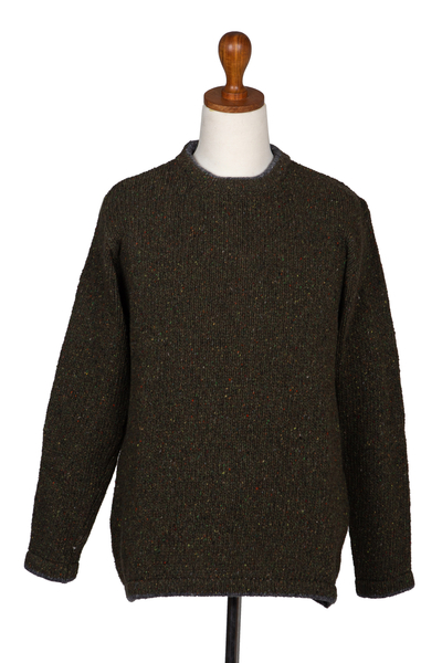 Men's wool-blend marl sweater, 'Roundstone' - Men's Crew Neck Wool Blend Sweater