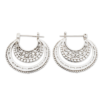 Sterling silver hoop earrings, 'Amazing Curves' - Balinese Sterling Silver Hoop Earrings