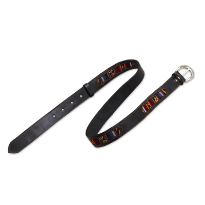 Wool-accented leather belt, 'Cusco Heritage' - Leather Belt with Andean Wool Accents