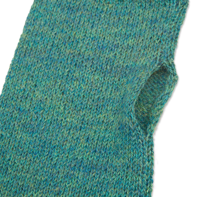 100% baby alpaca fingerless mitts, 'Luscious Twist in Emerald' - Green 100% Baby Alpaca Cable Knit Fingerless Mitts
