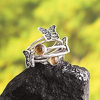 Citrine filigree band ring, 'Gemstone Butterflies' - Butterfly-Themed Citrine Filigree Band Ring from Peru