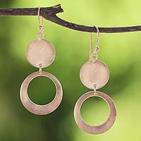 Rose gold plated sterling silver dangle earrings, 'Shimmering Pink Moon' - Rose Gold Plated Sterling Silver Circular Dangle Earrings