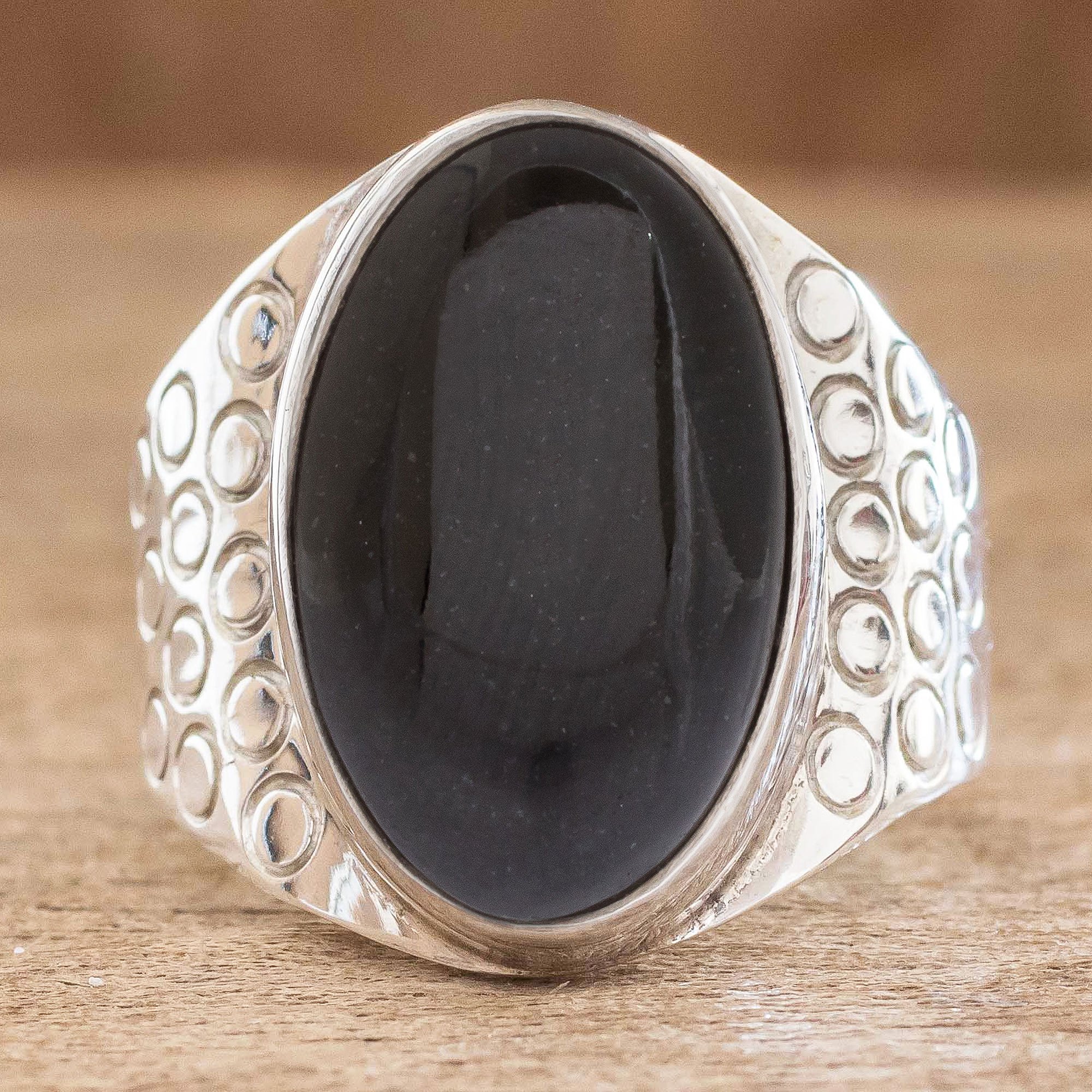 Men's jade ring, 'At Midnight'