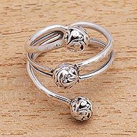 Sterling silver cocktail ring, 'Swirling Seeds' - Swirl Pattern Sterling Silver Cocktail Ring from Java
