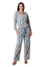 Viscose pants, 'Meena Bazaar in Teal' - Teal and Melon Print Viscose Blend Pants