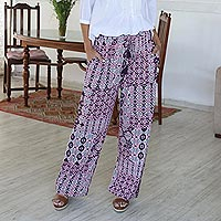 Pantalones de viscosa, 'Meena Bazaar in Purple' - Pantalones de viscosa con estampado morado