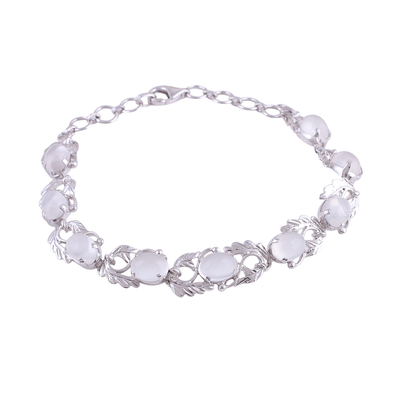 Rhodium plated moonstone link bracelet, 'Mists of Eden' - Rhodium Plated Sterling Silver Link Bracelet with Moonstone