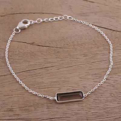 Smoky quartz pendant bracelet, 'Elegant Prism' - Smoky Quartz and 925 Silver Pendant Bracelet from India