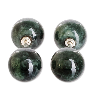 Jade stud earrings, 'Molecular Bond' - Handmade Guatemalan Jade Bead and Silver Stud Earrings