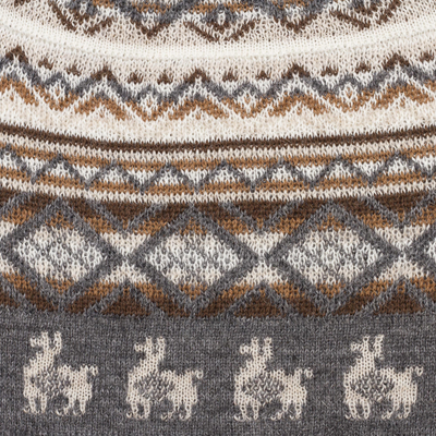 Alpaca blend knit hat, 'Alpaca Mountain' - Off-White Brown and Grey Diamond Motif Alpaca Blend Knit Hat