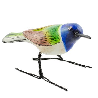 Ceramic figurine, 'Jacobin Hummingbird' - Guatemalan Handmade Jacobin Hummingbird Clay Bird Figurine