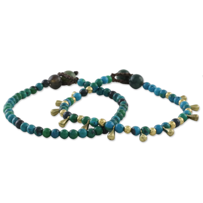 Serpentine and agate beaded bracelets, 'Beautiful Forever' (pair) - Serpentine and Agate Beaded Bracelets from Thailand (Pair)