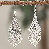 Sterling silver chandelier earrings, 'Triskelion' - Triskelion Motif Sterling Silver Chandelier Earrings
